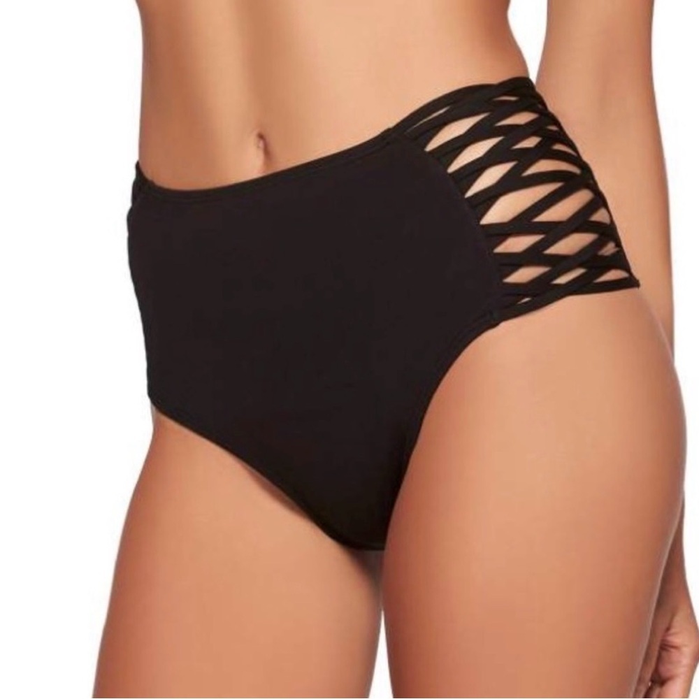 L Space Tigress Highwasited Bikini Bottoms in Black Size Small NEW